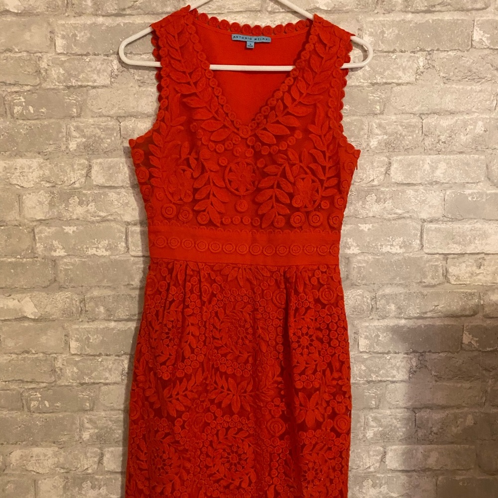 ANTONIO MELANI RED LACE MINI DRESS